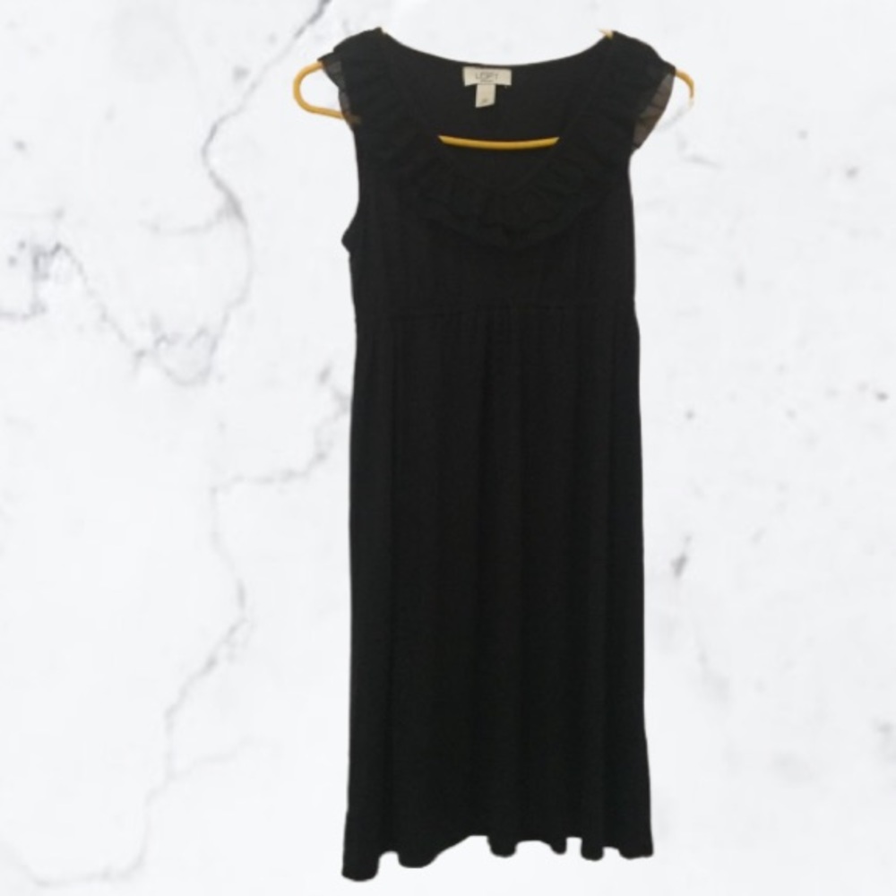 Ann Taylor Loft Petite Ruffle Top Lounge Black Dress XSP - Picture 2 of 7